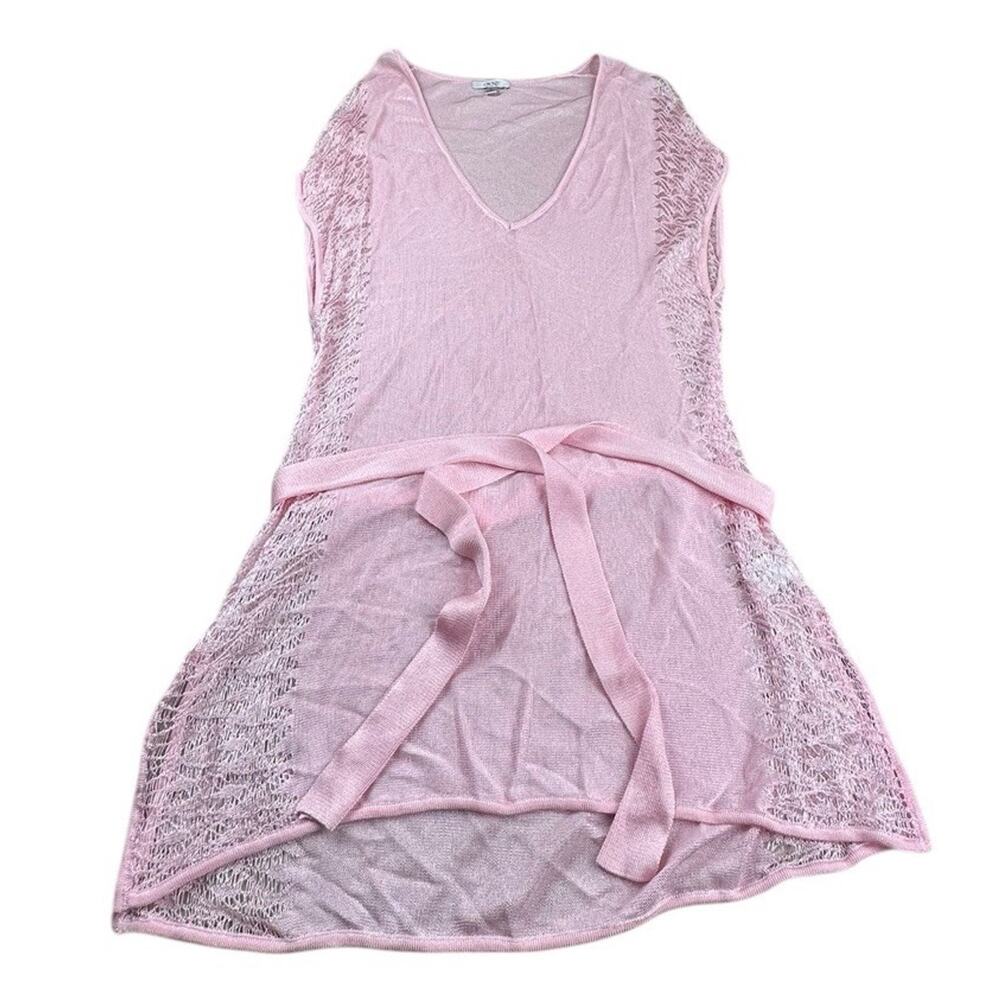 Cache Pink Sheer Lace Open Knit Sleeveless Vest Belted Y2K Layering Top L